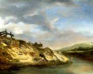 Philips Wouwermans - A Stream in the Dunes, with Two Bathers